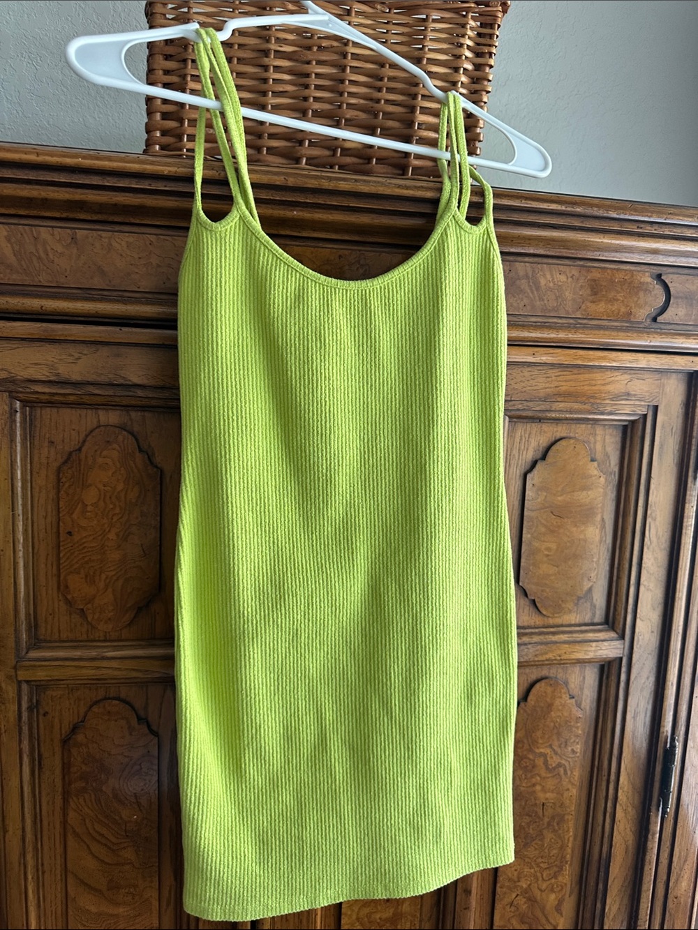 Y2K Zara Lime Green Ribbed Spaghetti Strap Mini Dress